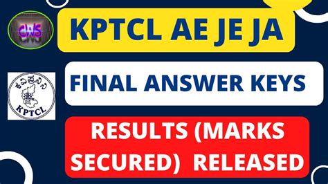 Kptcl Ae Je Ja Final Answer Key And Results Marks Secured By