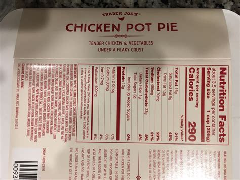 Trader Joe S Chicken Pot Pie Calories Nutrition Analysis And More Fooducate