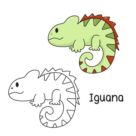 Vector illustration. Coloring book , Coloring iguana. Cartoon animal ...