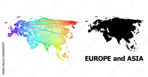 Wire frame and solid map of Europe and Asia. Vector structure is ...