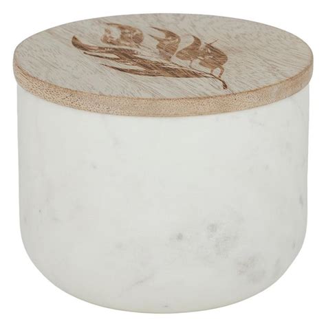 Leah Marble Timber Canister In White Beige By Coast To Coast By Coast