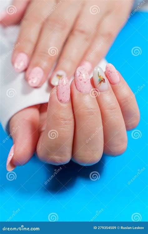 Women S Manicure In Pink Close Up A Woman S Hand With A Beautiful