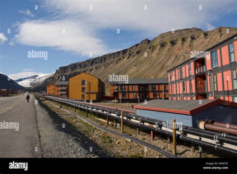 Europe Norway Svalbard Spitsbergen Longyearbyen Main Street With