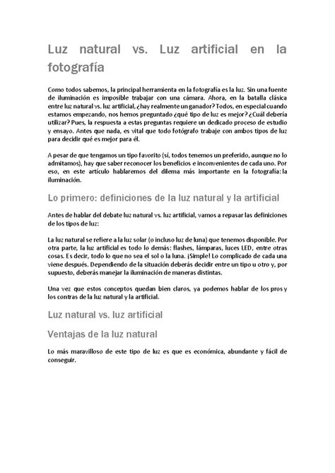 Luz Natural Vs Luz Artificial En La Fotografía Luz Natural Vs Luz Artificial En La