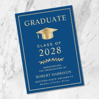 Elegant Classic Blue Gold Graduation Announcement | Zazzle