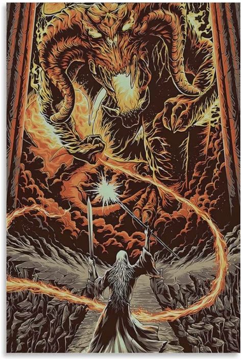 Weershun Gandalf Vs Balrog Lord Of Rings Poster Middle Earth Lotr Wall Art Canvas