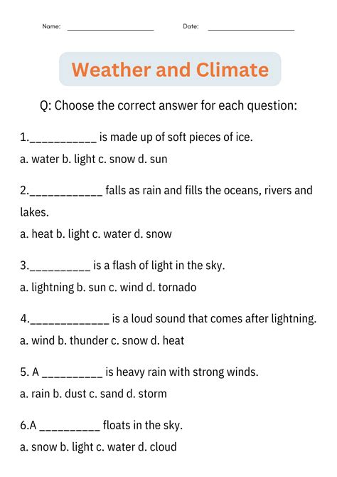 Printable Weather and Climate Activities Worksheet - Earth Science for