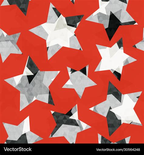 Red Star Geometric Seamless Pattern With Grunge Vector Image