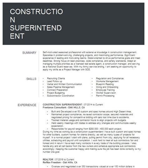 Construction Superintendent Resume Example