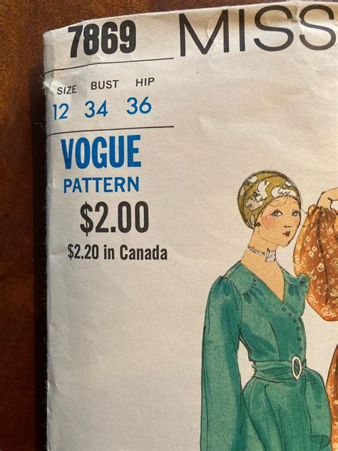 Vintage 1970s Miss Vogue 7869 Sewing Pattern Size 12 Bust 34 Etsy