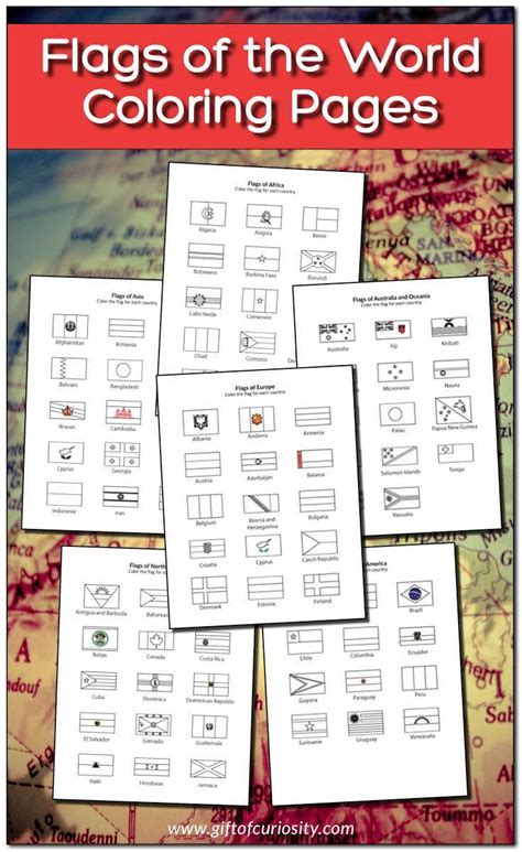 the flags of the world coloring pages are shown in four different ...