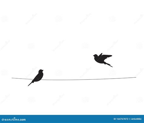 Two Birds Silhouettes On Wire Vector Flying Bird Silhouette