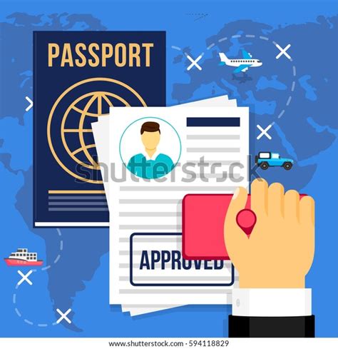 Vector Illustration Travel Documents Passport Approved Stock Vector Royalty Free 594118829