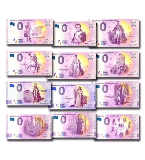 Euro Souvenir Banknote Complete Set Monarchs Of The Netherlands Peas