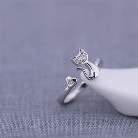 925 Sterling Silver Kitty Cat Adjustable Ring Genuine S925 Silver Tail