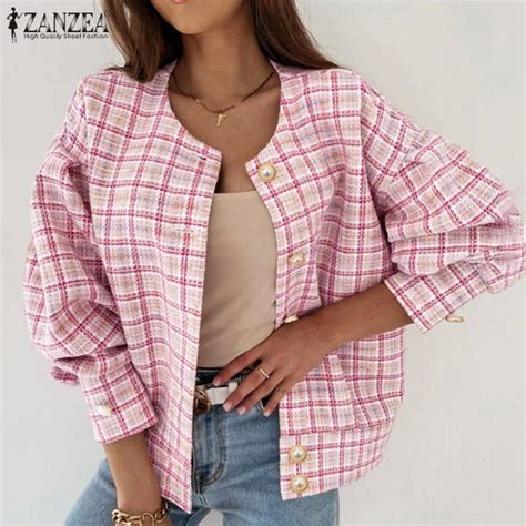 Clearance Sale Free Shipping Zanzea Women Long Sleeve Blazer Suit Plaid Grid Collarless