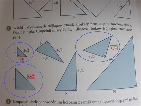 Wśród narysowanych trójkątów znajdź trójkąty prostokątne równoramienne