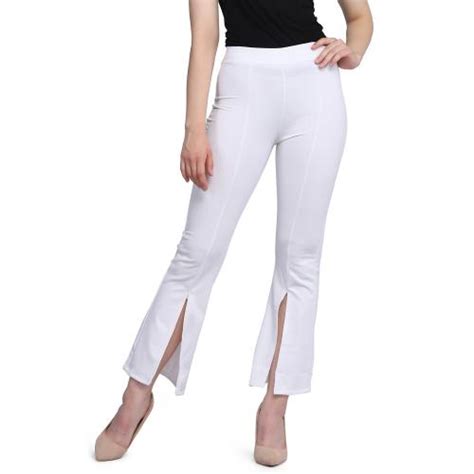 Buy Buynewtrend White Lycra Full Length Front Slit Women Trouser Pant Online At Best Prices In