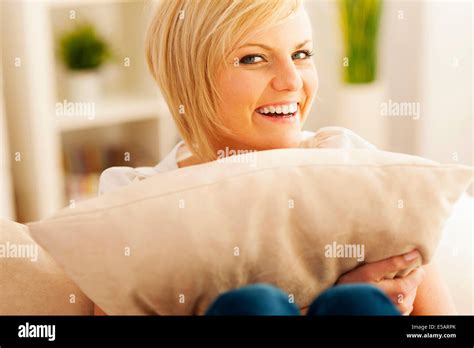 Beautiful Woman Hugging Pillow Hi Res Stock Photography And Images Alamy