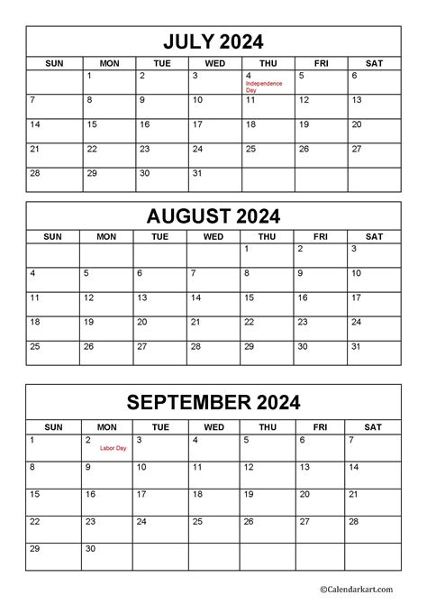 July August September 2024 Calendar Printable Calendar 2024