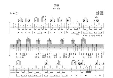 泪桥吉他谱伍佰g调弹唱74专辑版 吉他世界