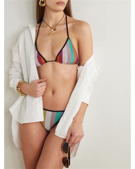 Missoni Mare Striped Metallic Ribbed Crochet Knit Triangle Bikini In