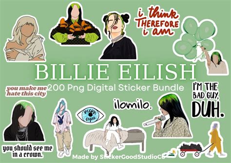 BILLIE EILISH 200 Png STICKER Bundle200 Digital Sticker Packfor