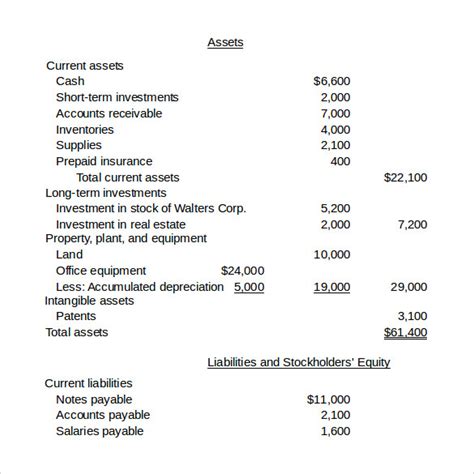 Balance Sheet Template Word