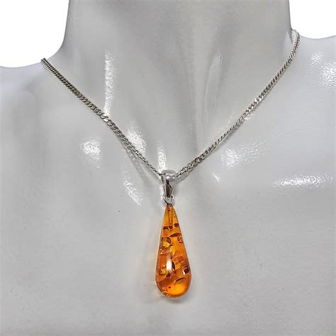 Cognac Amber Sterling Silver Drop Pendant Amberman