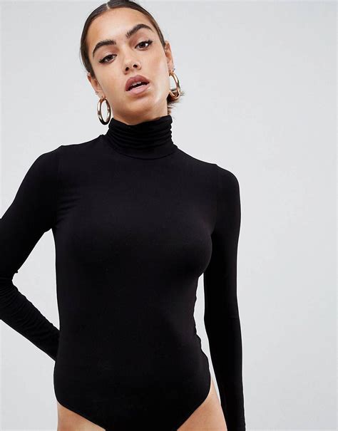 Asos Design Turtleneck Long Sleeve Bodysuit In Black Asos Turtle