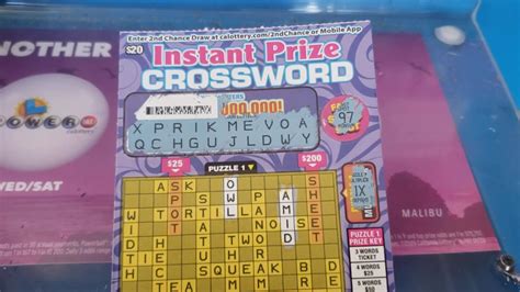 Big Win On Instant Prize Crossword California Lottery Scratcher