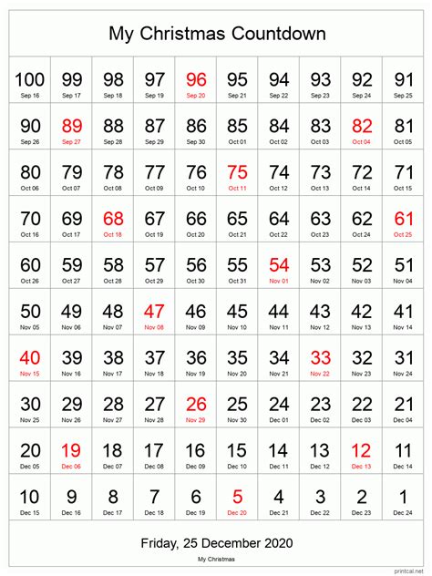 Free Printable Countdown Calendar