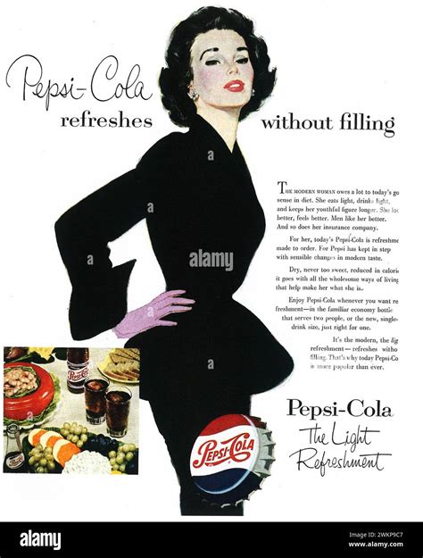 1953 Pepsi-Cola ad "Pepsi-Cola refreshes without filling Stock Photo ...