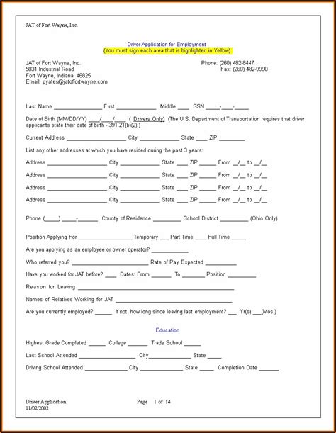 Truck Driver Employment Application Form Template Job Application