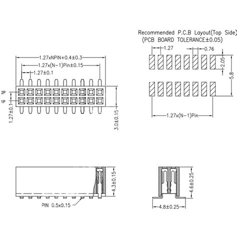 Pcs Mm Pitch X Pin Pin Female Smt Smd Double Row Pin Header