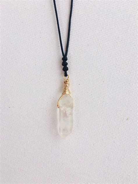 Quartz Crystal Pendant Necklace Minimalist Necklace Mens Etsy