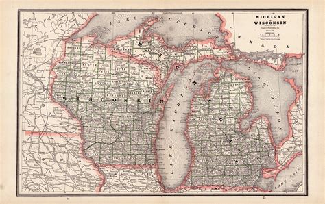 Map of Michigan and Wisconsin - Art Source International