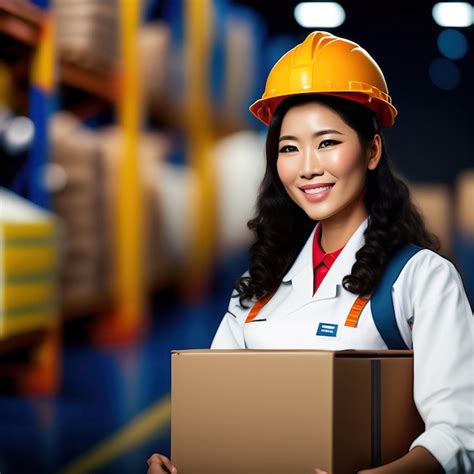 Premium AI Image A Woman Wearing An Orange Hard Hat And A White Suit