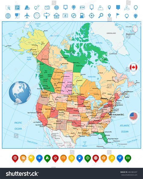 Usa Canada Large Detailed Political Map Stock Vector (Royalty Free ...