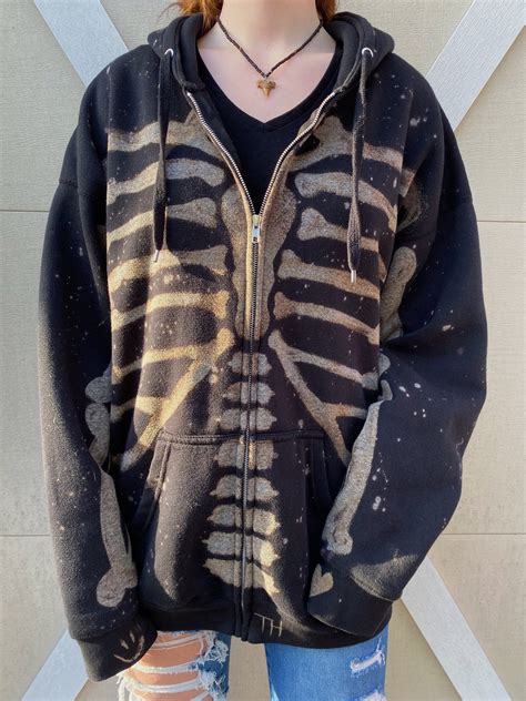 Skelehoodie Bleached Skeleton Zip Up Hoodie Etsy