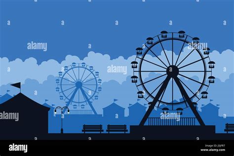 Silhouette Of Amusement Park Scenery Background Stock Vector Image