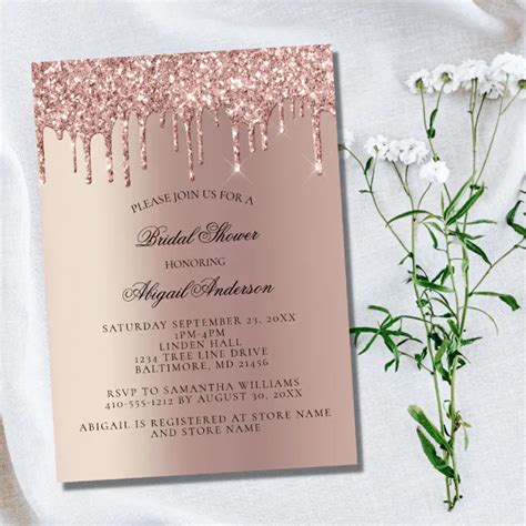 Rose Gold Glitter Drips Bridal Shower Invitation Zazzle