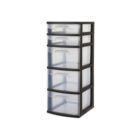 Home And Kitchen Sterilite 5 Drawer Wide Tower Black Frame Storage Organizer Cabinet Furniture