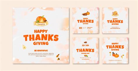 Premium Vector | Instagram posts collection for thanksgiving celebration