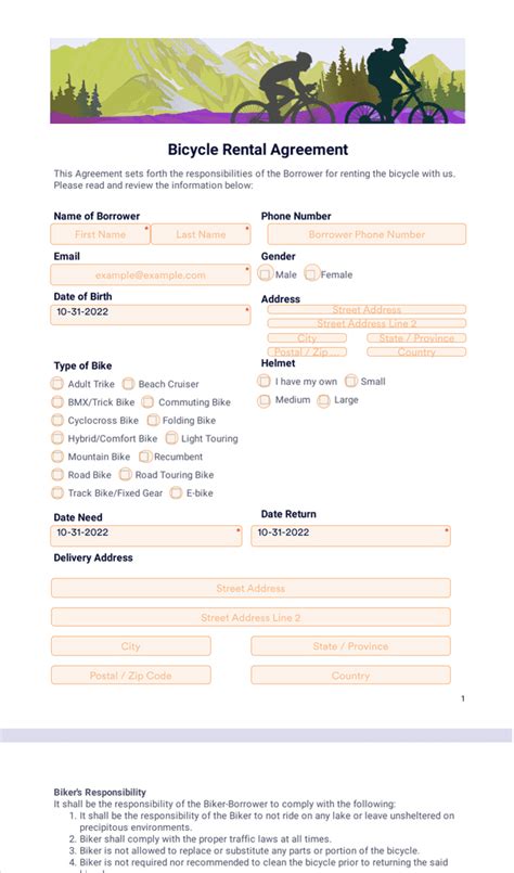 Bicycle Rental Agreement Sign Templates Jotform