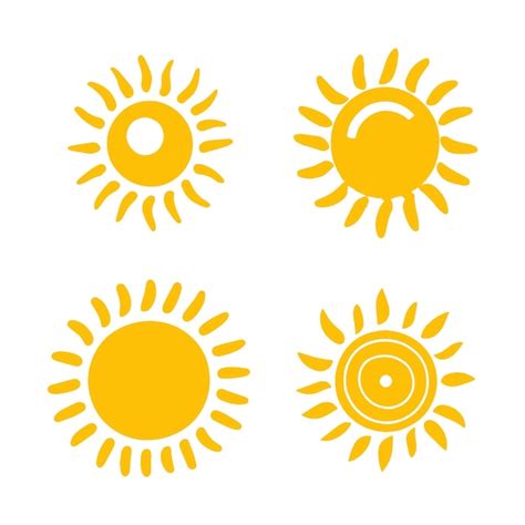 Flaches Sonnensymbol Sonne Piktogramm Doodle Sonnen Gesetzt Premium