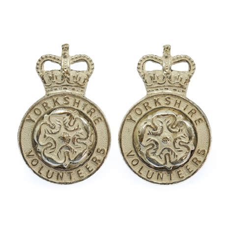 Pair Of Yorkshire Volunteers Officers Silvered Collar Badges Queens