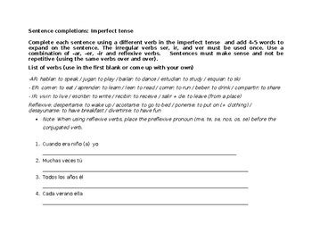 Imperfect Tense Sentence Completion Practice By Kunal Patel TPT