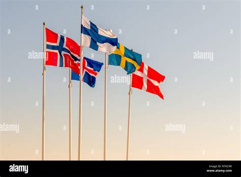 Danish, Swedish, Icelandic, Finnish and Norwegian scandinavian flags ...