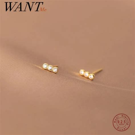 Wantme 925 Sterling Silver Simple Fashion Crystal Round Zircon Mini